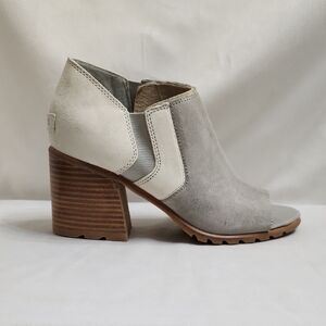 Sorel Nadia Peep Toe Leather Block Heel Ankle Booties (W Size 9)